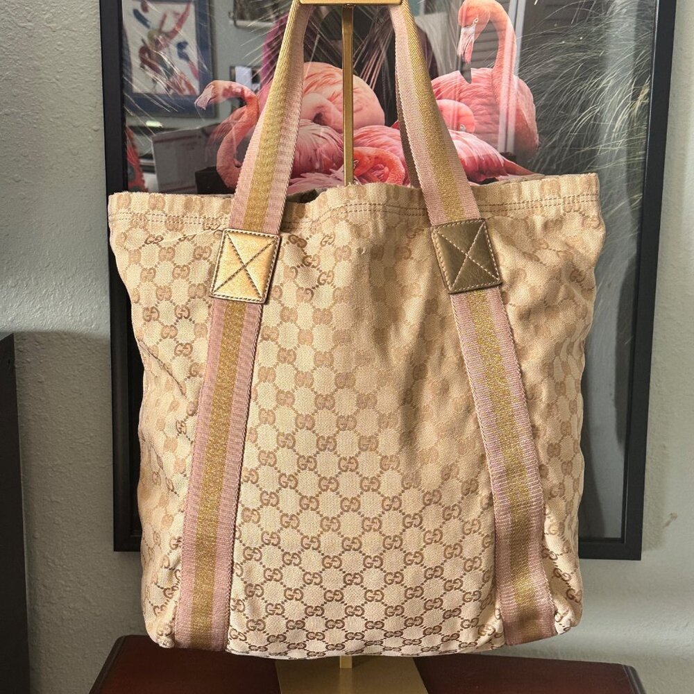 Gucci Beige GG Canvas Web Large Tote Bag - GUC - Picture 2 of 10